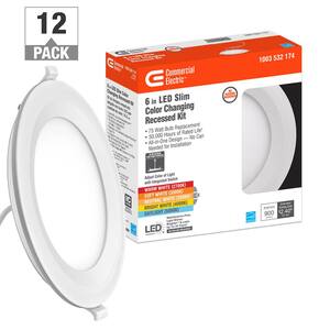 Ultra Slim 6 in. Canless Color Selectable CCT Integrated LED Recessed Light Trim Downlight 900 Lumens (12-Pack)