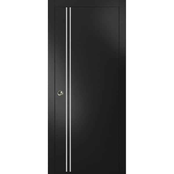Sartodoors 24 in. x 80 in. 1 Panel Black Matte Finished Solid Wood with Honeycomb Sliding Door with Hardware