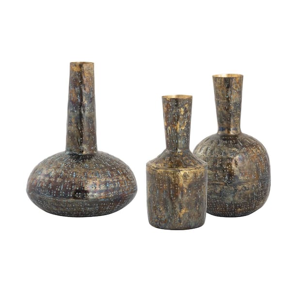 Unbranded Brinton Iron 2 in. Decorative Vase in Patinated Brass - (Set of 3)