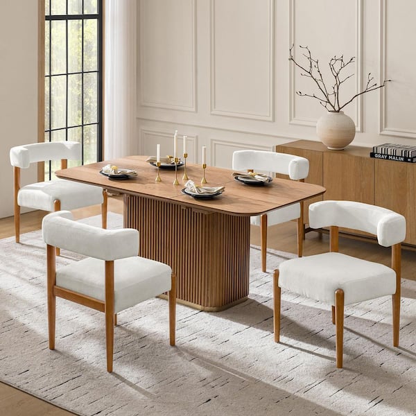 Kasimir Ivory Polyester Modern Chenille Dining Chairs with Solid Wood Legs Set of 2