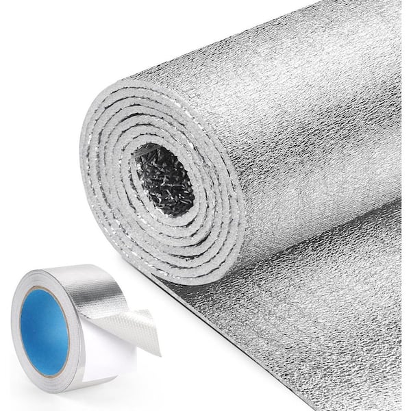 Reflective Insulation Roll 48 in. x 10 ft. Double-Sided Aluminum Foam Core Radiant Barrier Kit with Tape