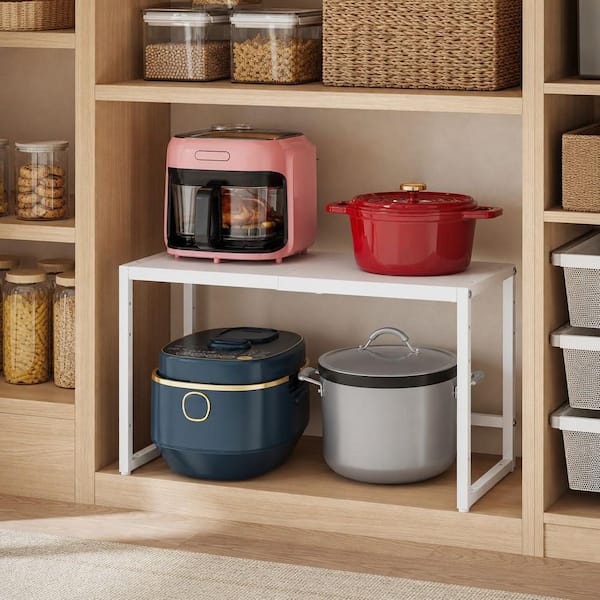 Heavy Duty Storage Shelves for Kitchen, Warehouse, Cabinet, Pantry, Expandable and Adjustable Storage Organizer, White