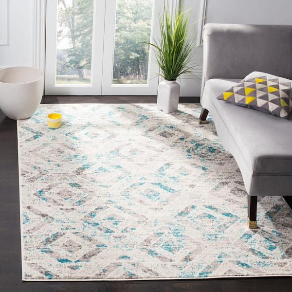Skyler Ivory/Blue 4 ft. x 4 ft. Square Geometric Area Rug