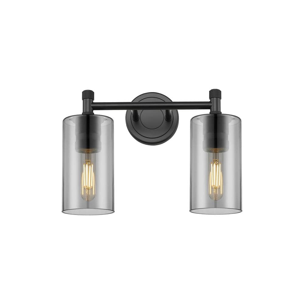 Crown Point 13.88 in. 2-Light Matte Black Vanity Light with Black Glass Shade price history on PriceWatchPro