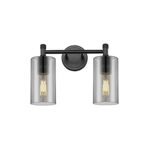 Crown Point 13.88 in. 2-Light Matte Black Vanity Light with Glass Shade