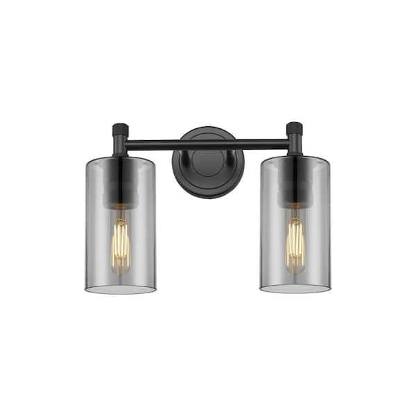 Innovations Crown Point 13.88 in. 2-Light Matte Black Vanity Light with Glass Shade