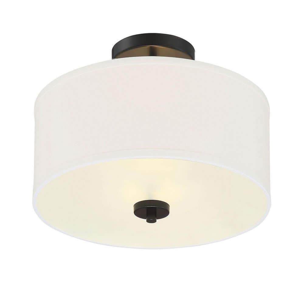 Cassie Contemporary Matte Black Drum Ceiling Light with White Shade