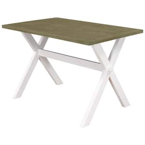 Farmhouse Rustic Gray Green Wood X-shape Cross Legs Dining Table Seats 4