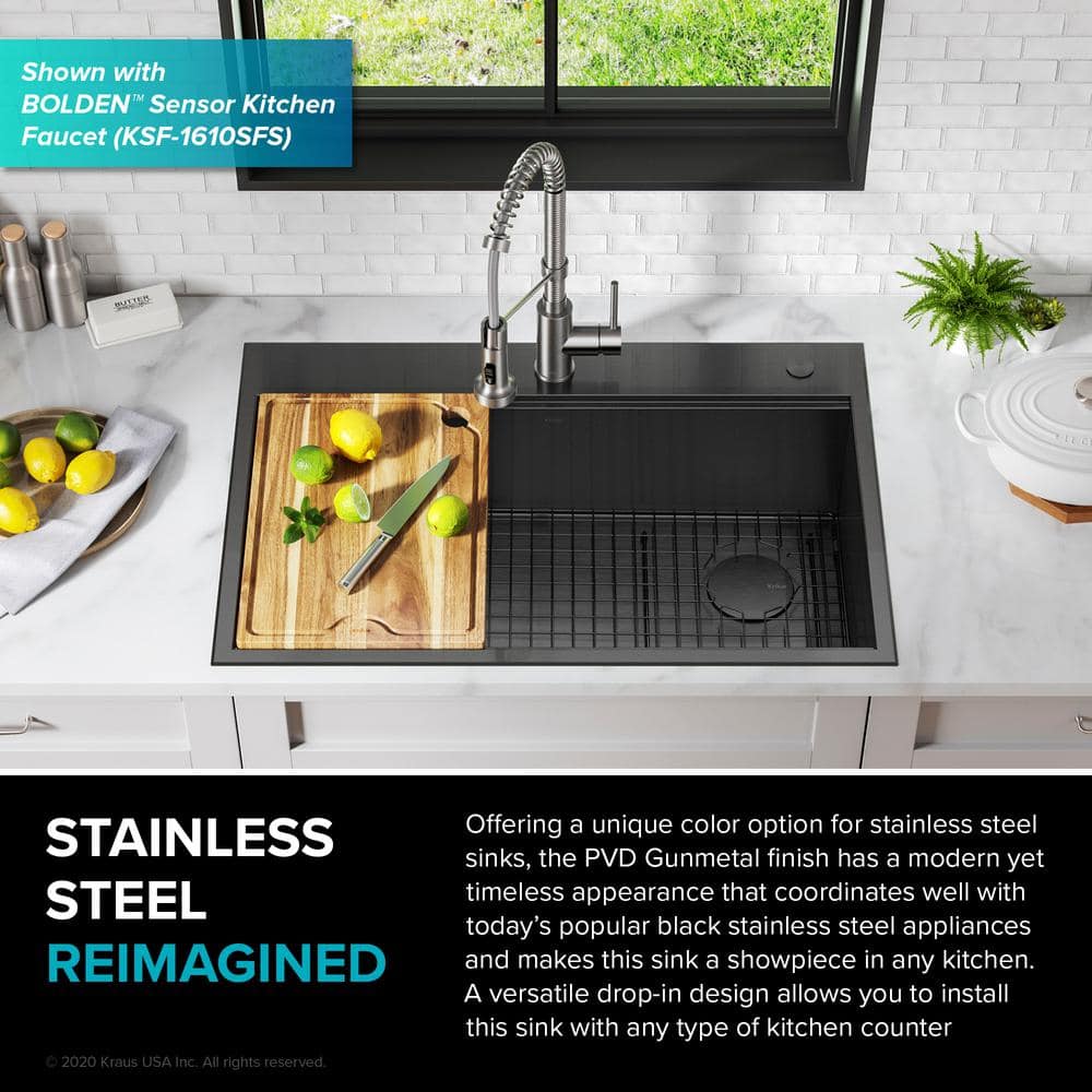 Kore 33" Black Stainless Steel Drop-In Single Bowl Kitchen Sink