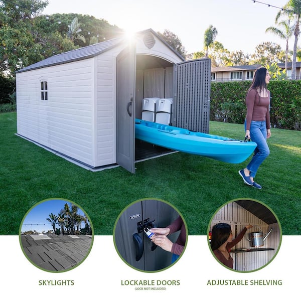 Lifetime 8 ft. W x 15 ft. D Resin Outdoor Storage Shed with Double