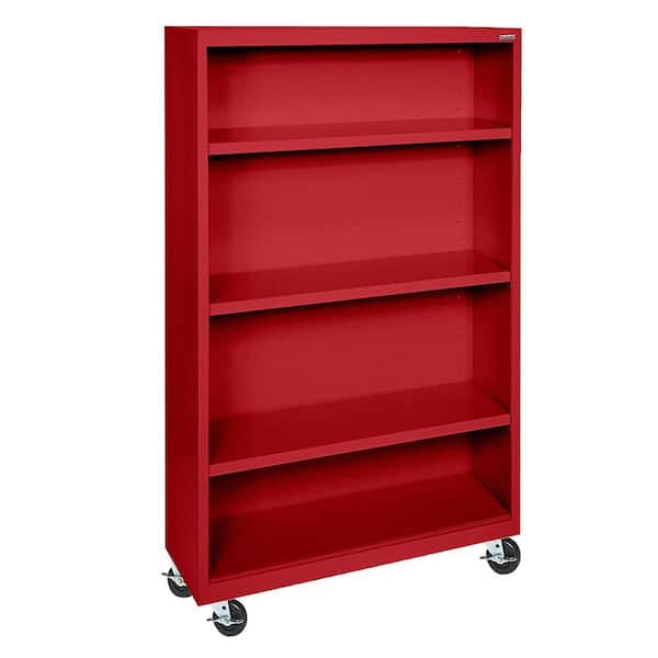 Sandusky 58 in. Red Metal 4-shelf Cart Bookcase with Adjustable Shelves