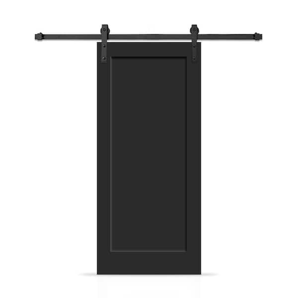 CALHOME 32 in. x 96 in. 1-Panel Shaker Hollow Core Black Painted Composite Modern Interior Sliding Barn Door with Hardware Kit