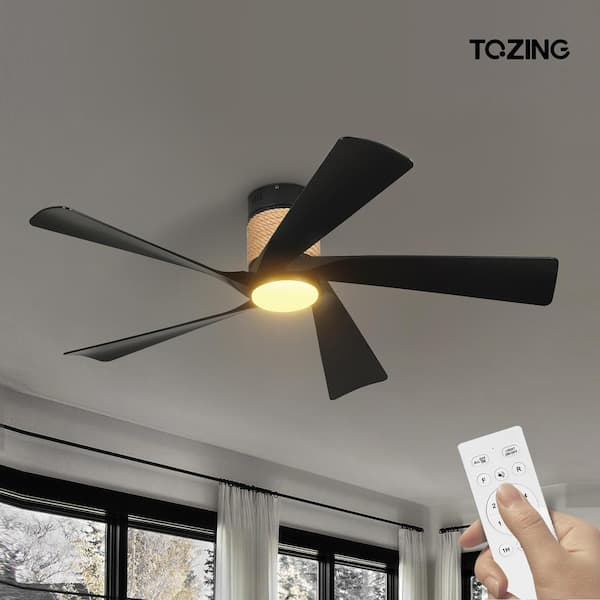 TOZING 52 in. Smart Indoor Black Rope Low Profile Standard Flush Mount Ceiling Fan with Bright White Integrated LED with Remote