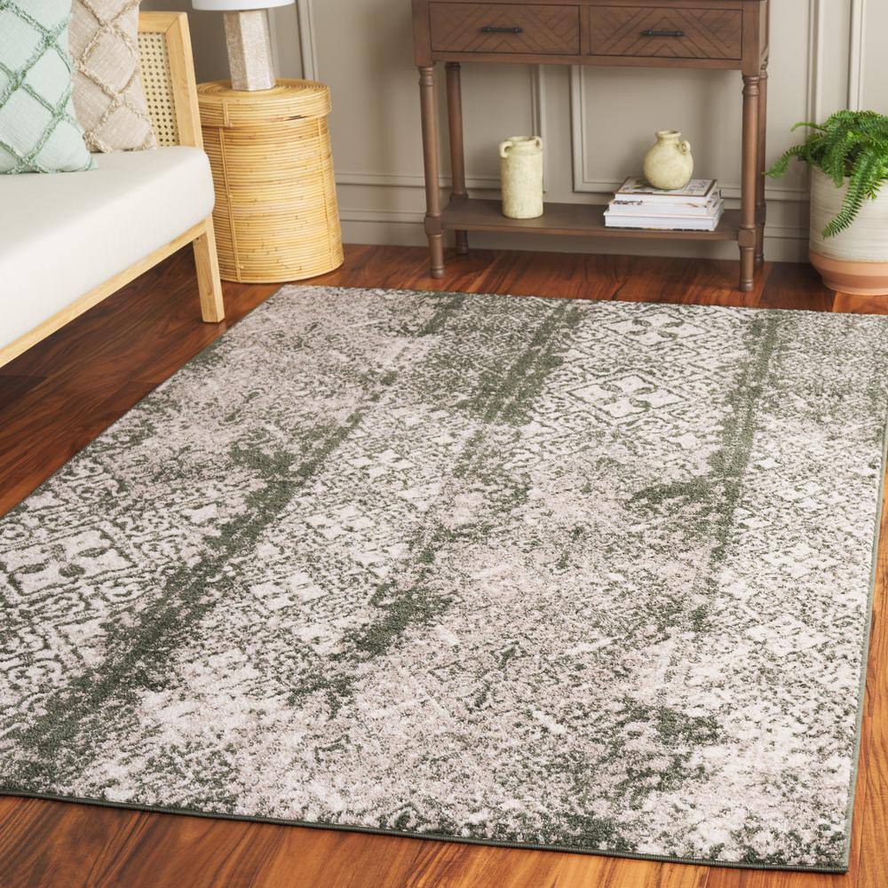 Adirondack Dark Green and Ivory Geometric Area Rug 9' x 12'