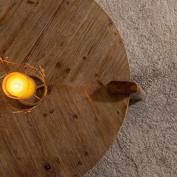37 in. Brown Round Solid Wood Coffee Table, Minimalist Living Room Center Table with Organic Texture