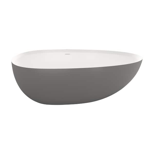 71 in. x 35.4 in. Stone Resin Soaking Bathtub with Center Drain in Inside White Outside Dark Gray