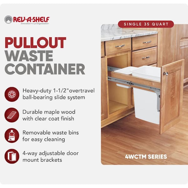 White Single Pull Out Top Mount Trash Can 35 Qt