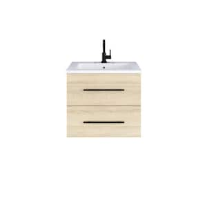 Napa 24 W x 20 D x 21-5/8 H Single Sink Bathroom Vanity Wall Mounted In White Oak with Acrylic Integrated Countertop