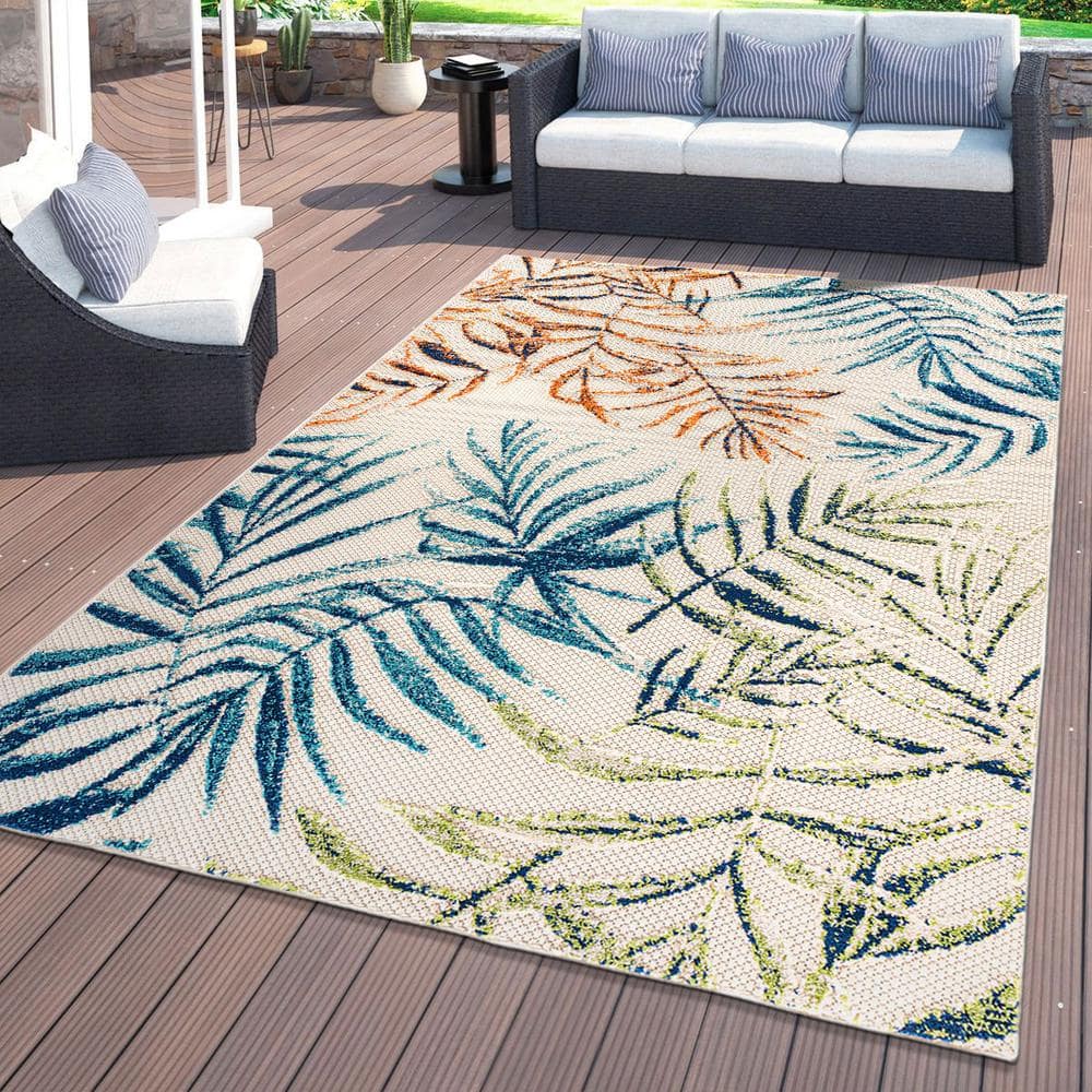 Bahama Palm Frond Floral Multicolor Synthetic 5' x 7' Indoor/Outdoor Area Rug