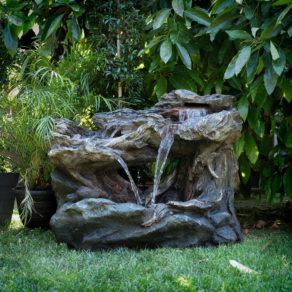 40" Brown Polystone 3-Tier Rainforest LED Fountain