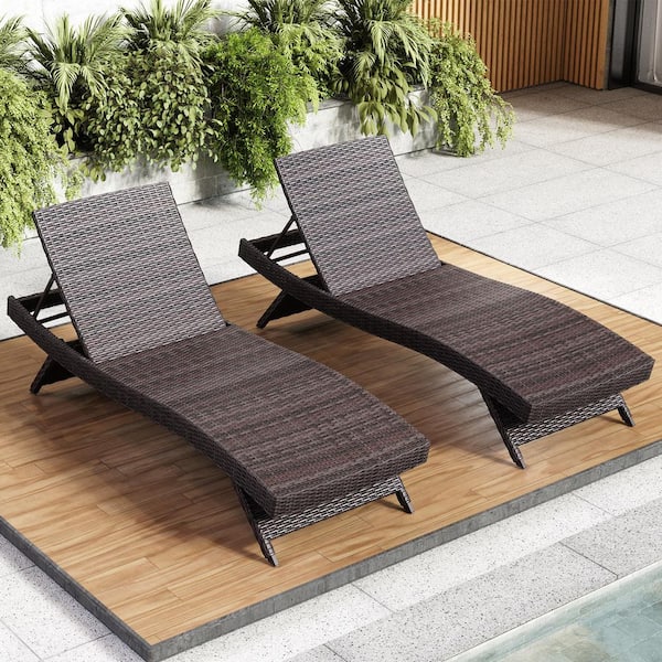 80 in. Brown Wicker Outdoor Chaise Lounge Chairs Set of 2-Rattan Reclining Chair
