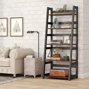 Gallun 56.5 in. Brown Wood 5-Shelf Ladder Bookcase with Large Weight Capacity