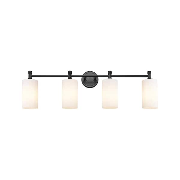 Innovations Crown Point 33.88 in. 4-Light Matte Black Vanity Light with Glass Shade