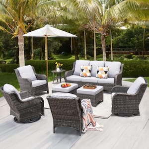 Moonlight Gray 8-Piece Wicker Patio Conversation Seating Sofa Set with Gray Cushions and Swivel Rocking Chairs