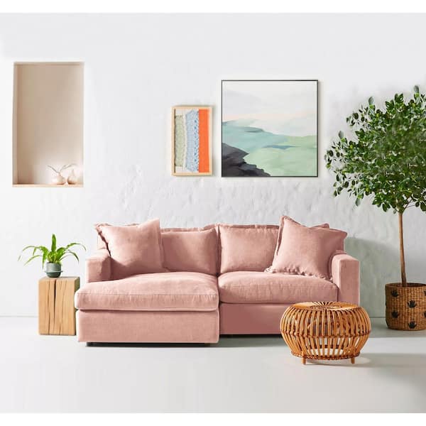 Monland 84 in. Square Arm Linen Upholstered L-Shaped Chaise Sofa Oversized Deep-Seated 2-Piece Sectional Couches in. Pink