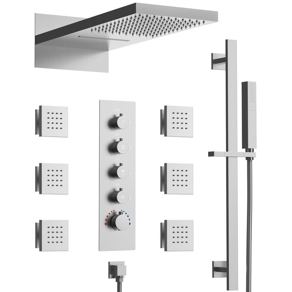 Everstein Spray Rectangular In L X In W Dual Wall Mount Fixed And Handheld Shower Head