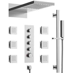 15-Spray Patterns 16 and 6 in. Square Ceiling and Wall Mount Shower System Set in Brushed Nickel