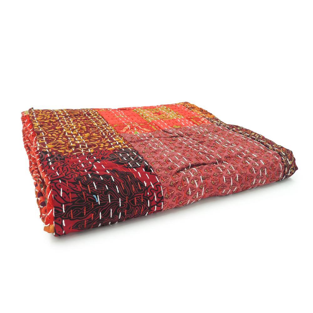 Handmade Maroon Cotton Silk Patchwork Throw Blanket