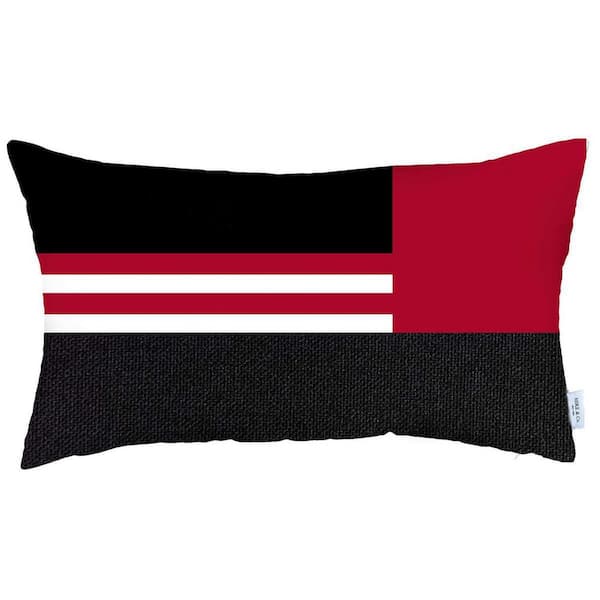 HomeRoots Red, Black Geometric Polyester 12 in. x 20 in. Throw Pillow