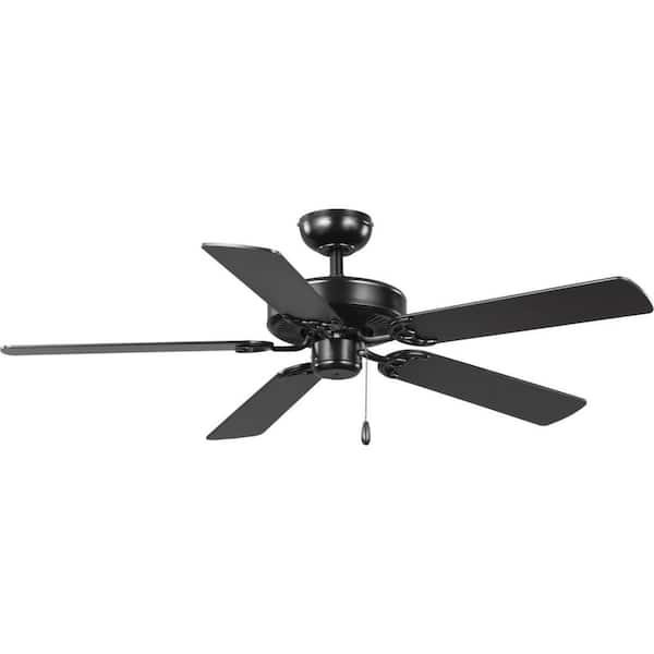 Progress Lighting AirPro 52 in. Indoor Matte Black Traditional Ceiling Fan with Remote Included for Living Room and Bedroom