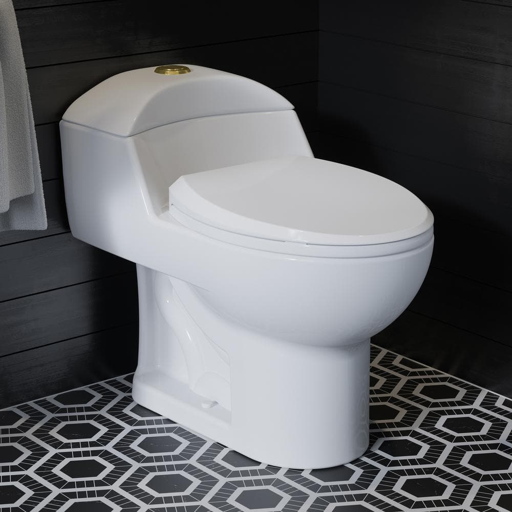 Chateau 1-piece 1.1/1.6 GPF Dual Flush Elongated Toilet in Glossy White with Brushed Gold Hardware Seat Included price history on PriceWatchPro