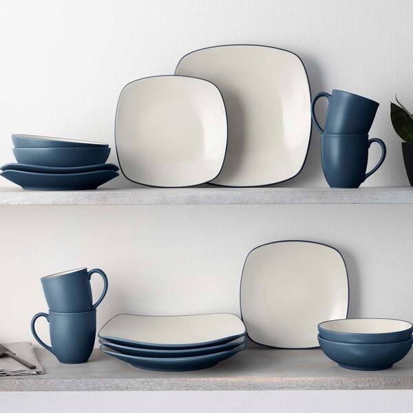 Colorwave Blue 10.75 in. (Blue) Stoneware Square Dinner Plates, (Set of 4)