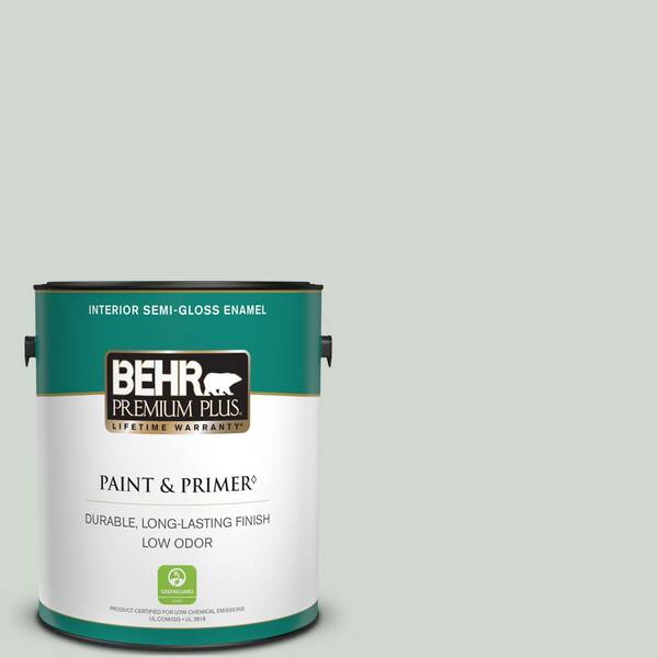 BEHR PREMIUM PLUS 1 gal. Home Decorators Collection #HDC-CT-23 Wind Fresh White Semi-Gloss Enamel Low Odor Interior Paint & Primer