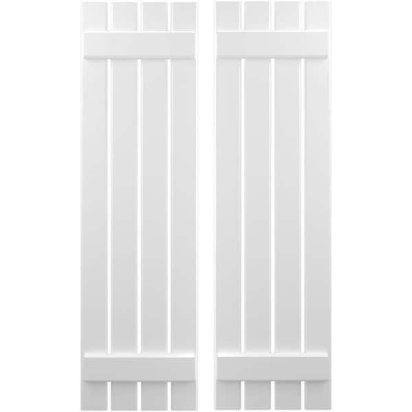 Ekena Millwork 15-1/2 in. W x 37 in. H Americraft 4-Board Exterior Real Wood Spaced Board and Batten Shutters in White