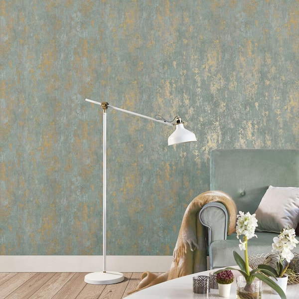 Regal Texture Wallpaper in Aqua and Green