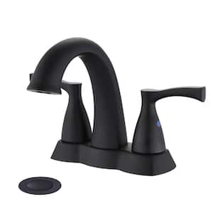 SWUP 4 in. Centerset Double Handle Bathroom Faucet Combo Kit with Pop Up Drain in Matte Black