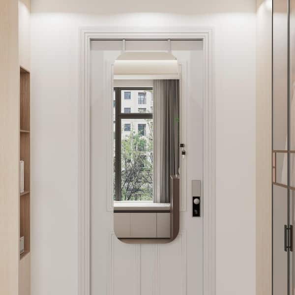 Avex White 14.5 in. W x 47.2 in. H Rectangular Round Corner Wood Framed Full Length Mirror Jewelry Cabinet Armoire