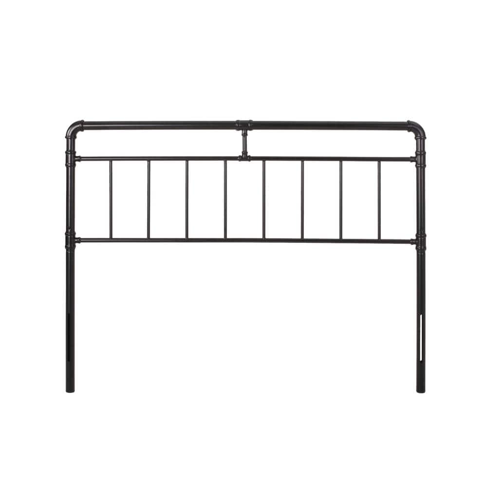 Industrial Black Iron Queen Headboard with Pipe Slat Design