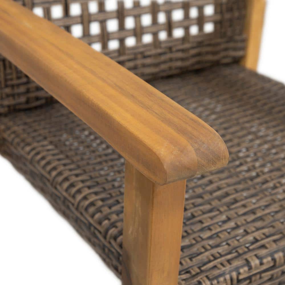 Teak Brown and Mixed Mocha Woven Wood Dining Armchair Pair