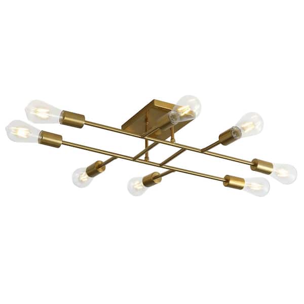 aiwen Modern 28 in. 8-Light Gold Sputnik Linear Semi-Flush Mount Ceiling Lighting Fixture