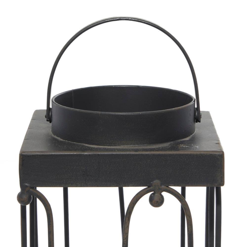 Elegant Matte Black Tin and Glass Hanging Candle Lanterns, Set of 2