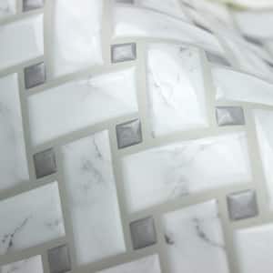 Grey Basketweave Carrara Marble 10.5 in. x 10.5 in. x 0.06 in. Vinyl Peel and Stick Backsplash