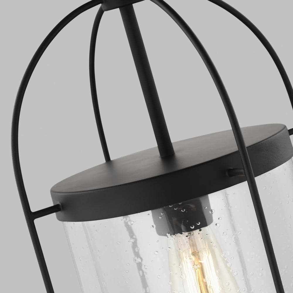 Kenny 16'' Matte Black Steel Globe Pendant with Clear Seeded Glass