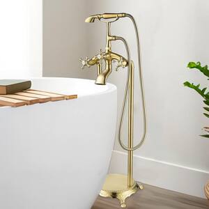 Single-Handle Claw Foot Freestanding Tub Faucet with Shower Diverter Spout Tub Faucet with Hand Shower in Ti Gold