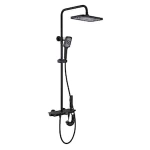 3-Spray Patterns with 2.5 GPM 12 in. Wall Mount Dual Shower Heads with Thermostatic Valve and Tub Spout in Matte Black