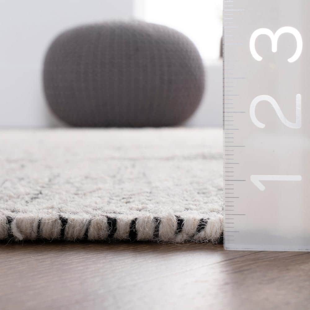 Ivory Geometric Flat Woven Wool Runner Rug